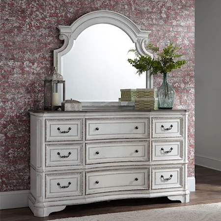 Relaxed Vintage 9 Drawer Dresser and Mirror Set